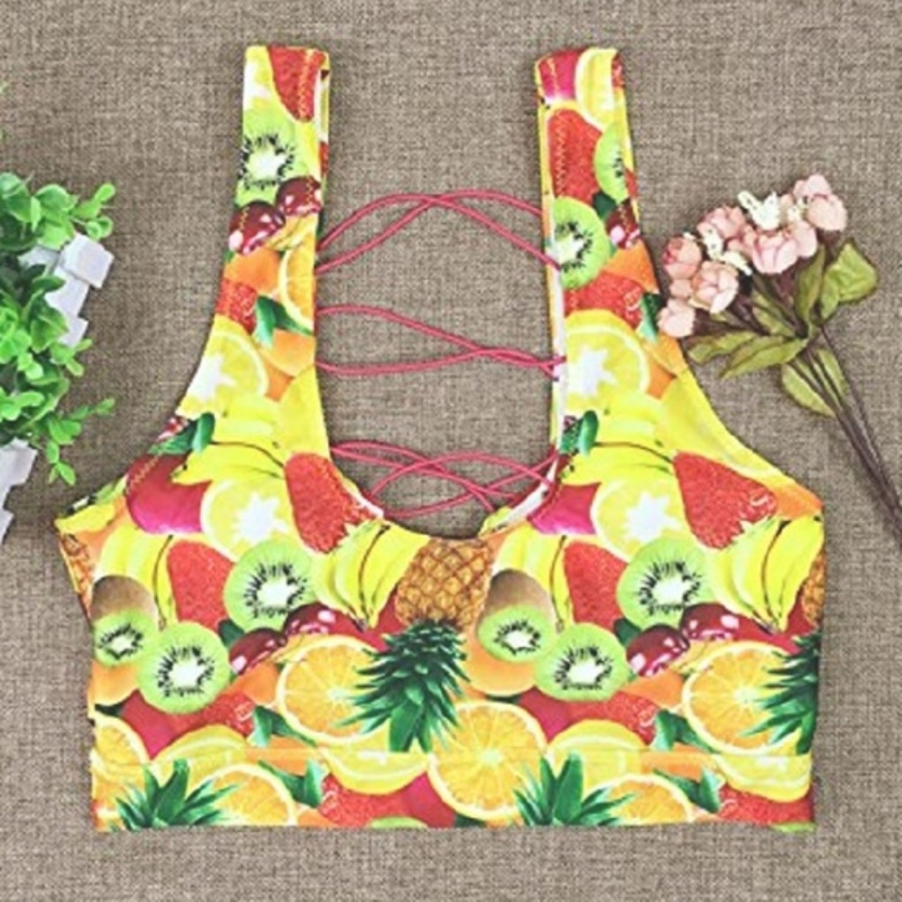 1L SZ S! Fruit Salad Sexy Corset Lace Up Bikini - Picture 3 of 5